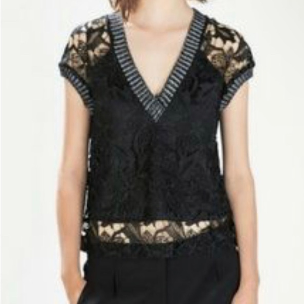 Zara Black Crochet Overlay Top - Gem